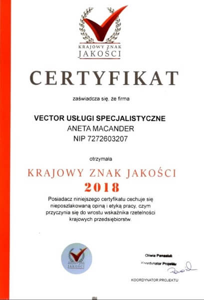 certyfikat jakości usług